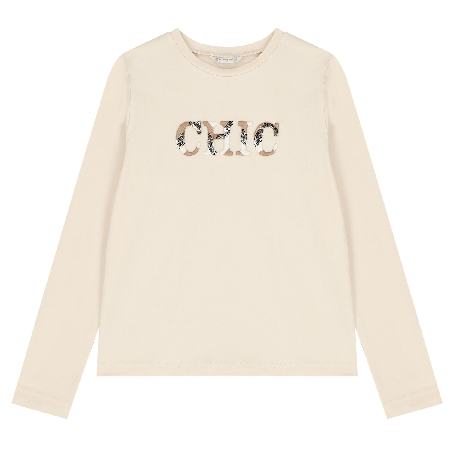 Girls Beige Printed Long Sleeve Top, 2, hi-res