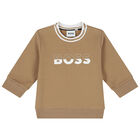 بدلة رياضية أولاد بالشعار باللون البيج والاسود, 1, hi-res