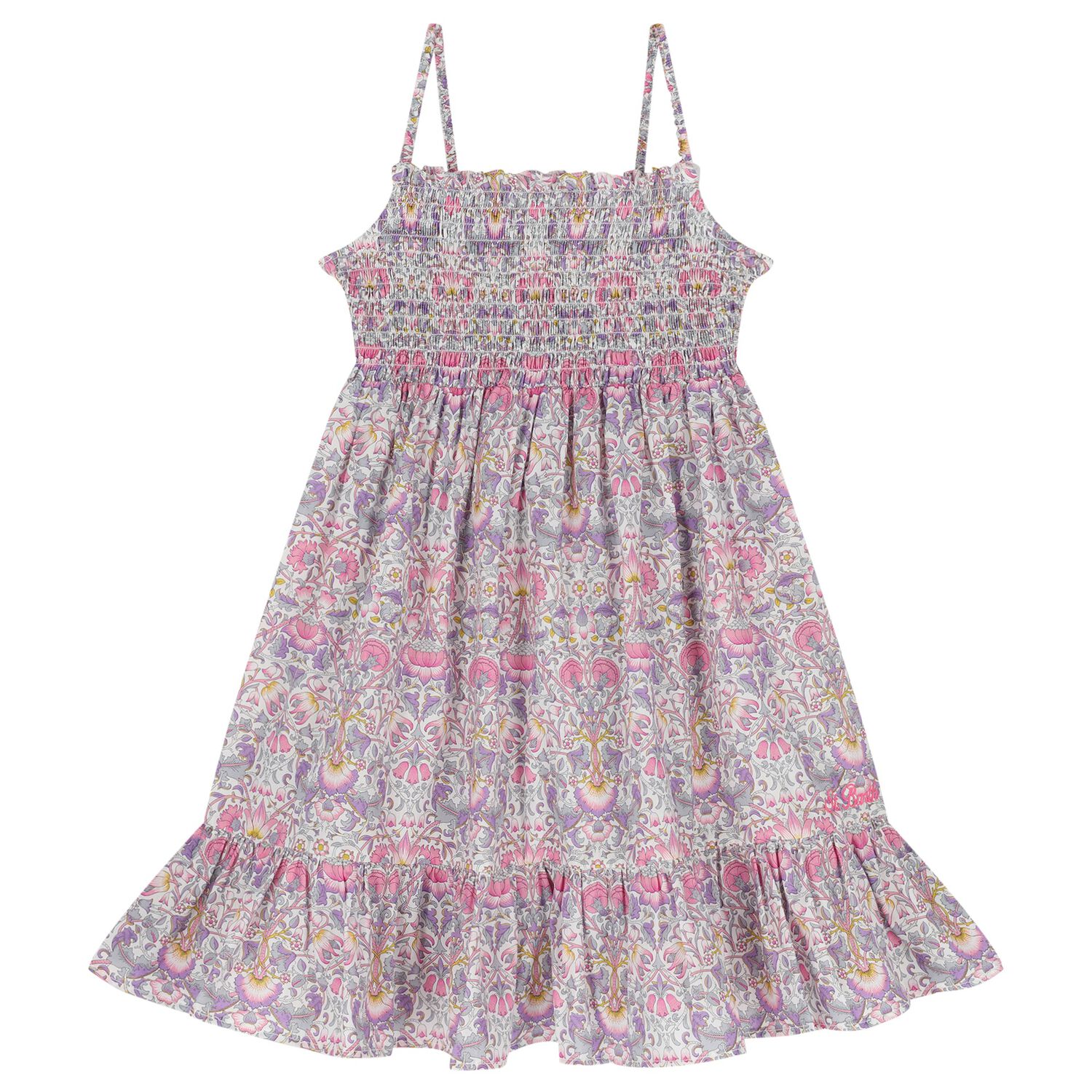 Girls Purple & Pink Floral Smocked Dress, 1, hi-res