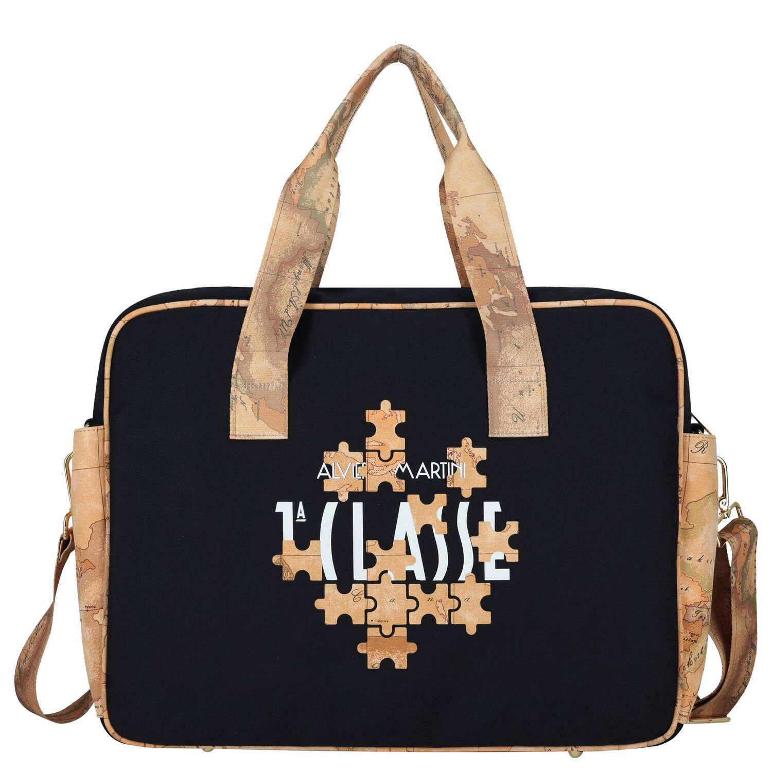 Navy Blue & Beige Geo Map Logo Baby Changing Bag, 1, hi-res