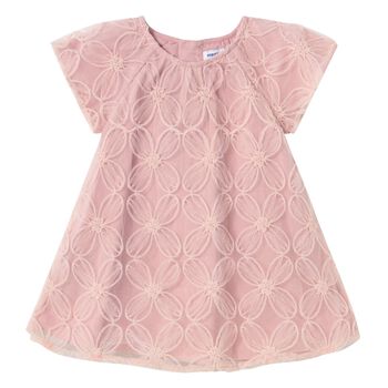 Younger Girls Pink Floral Embroidered Tulle Dress