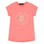 Girls Coral Pink Bear Logo T-Shirt, 4, hi-res