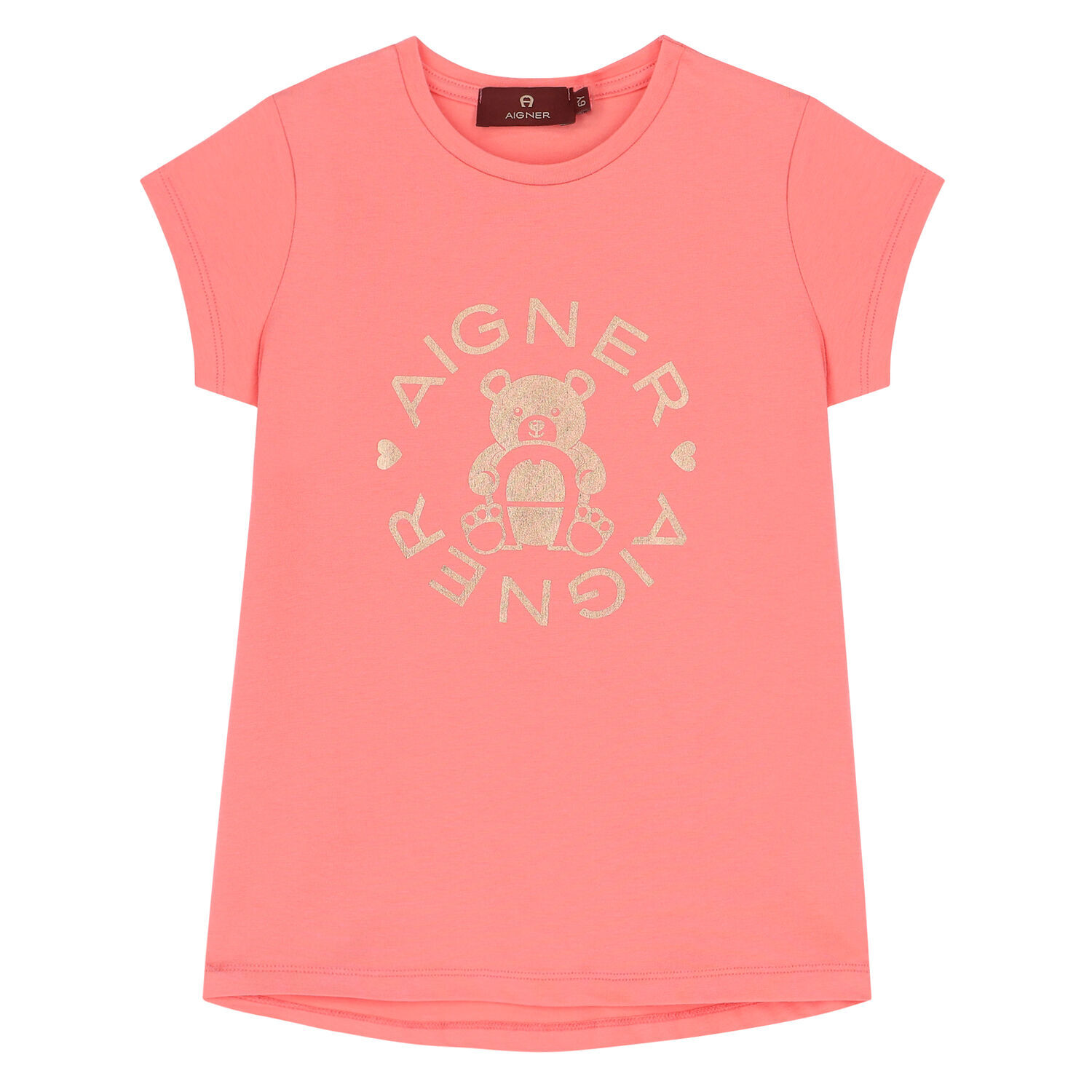 Girls Coral Pink Bear Logo T-Shirt, 4, hi-res