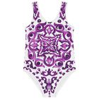 Girls White & Purple Majolica Swimsuit, 1, hi-res