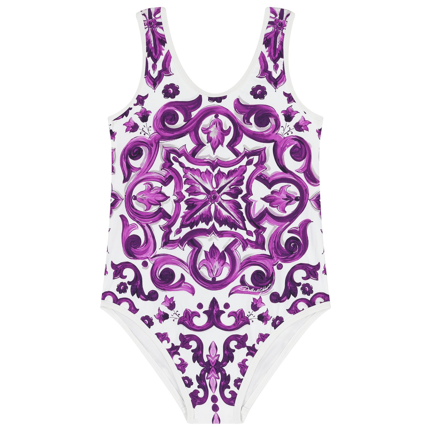 Girls White & Purple Majolica Swimsuit, 1, hi-res image number null