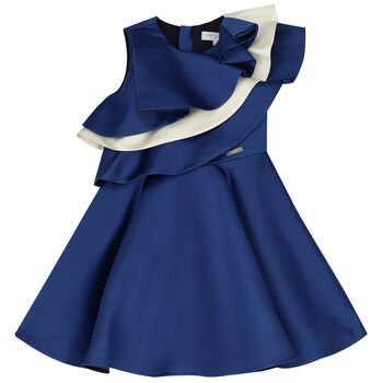 Girls Blue Satin Ruffle Dress