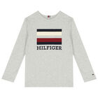 توب أولاد بأكمام بالشعار باللون الرمادى, 2, hi-res