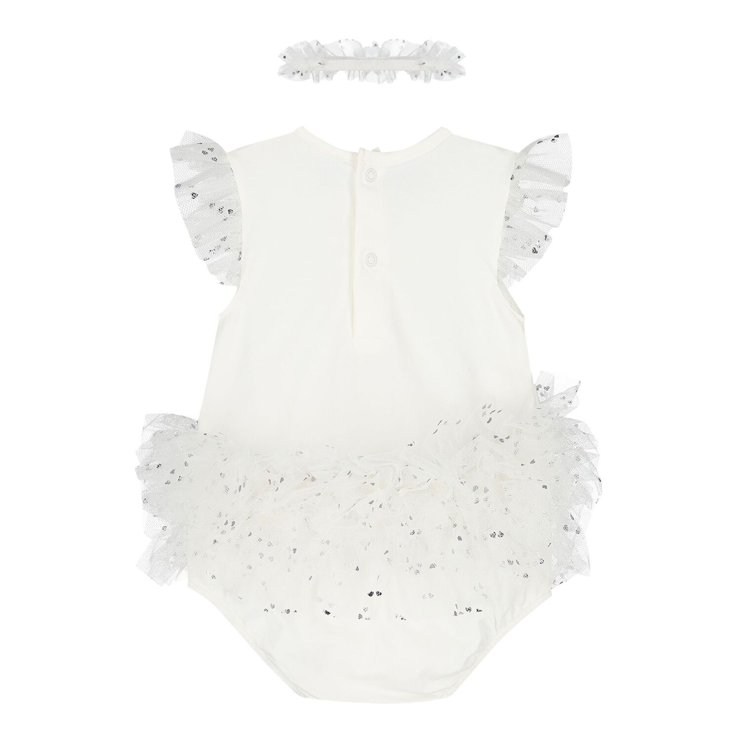 Baby Girls White Teddy Bear Bodysuit Dress Set, 1, hi-res
