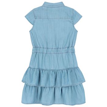Girls Blue Denim Polo Logo Dress
