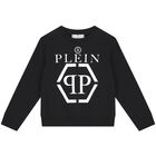 سويت شيرت أولاد بالشعار باللون الاسود, 1, hi-res