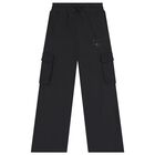 Girls Black Logo Trousers, 1, hi-res
