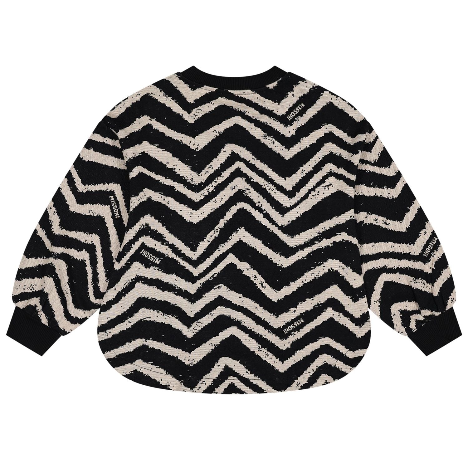 Girls Black & Ivory Zig Zag Sweatshirt, 1, hi-res