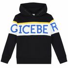Boys Black Logo Hooded Top, 1, hi-res