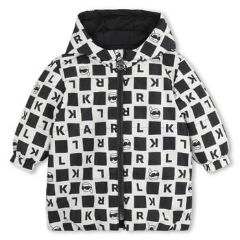 Younger Boys White & Black Ikonik Karl Reversible Puffer Jacket
