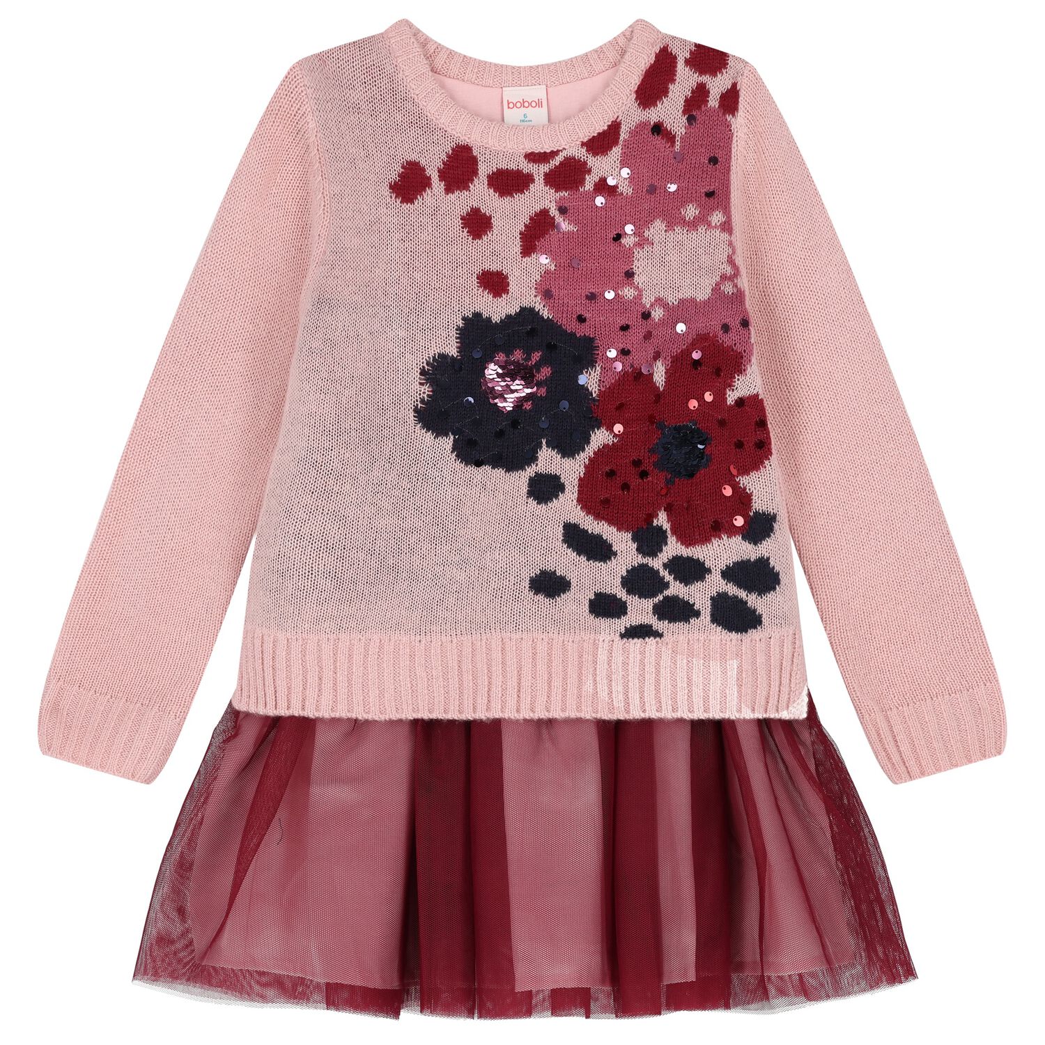 فستان بنات تل محبوك باللون الوردي, , hi-res image number null