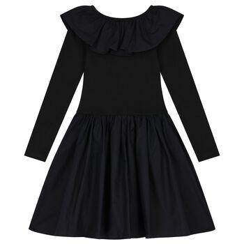 Girls Black Ruffled Long Sleeve Dress