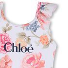 Girls White Floral Logo Swimsuit, 1, hi-res