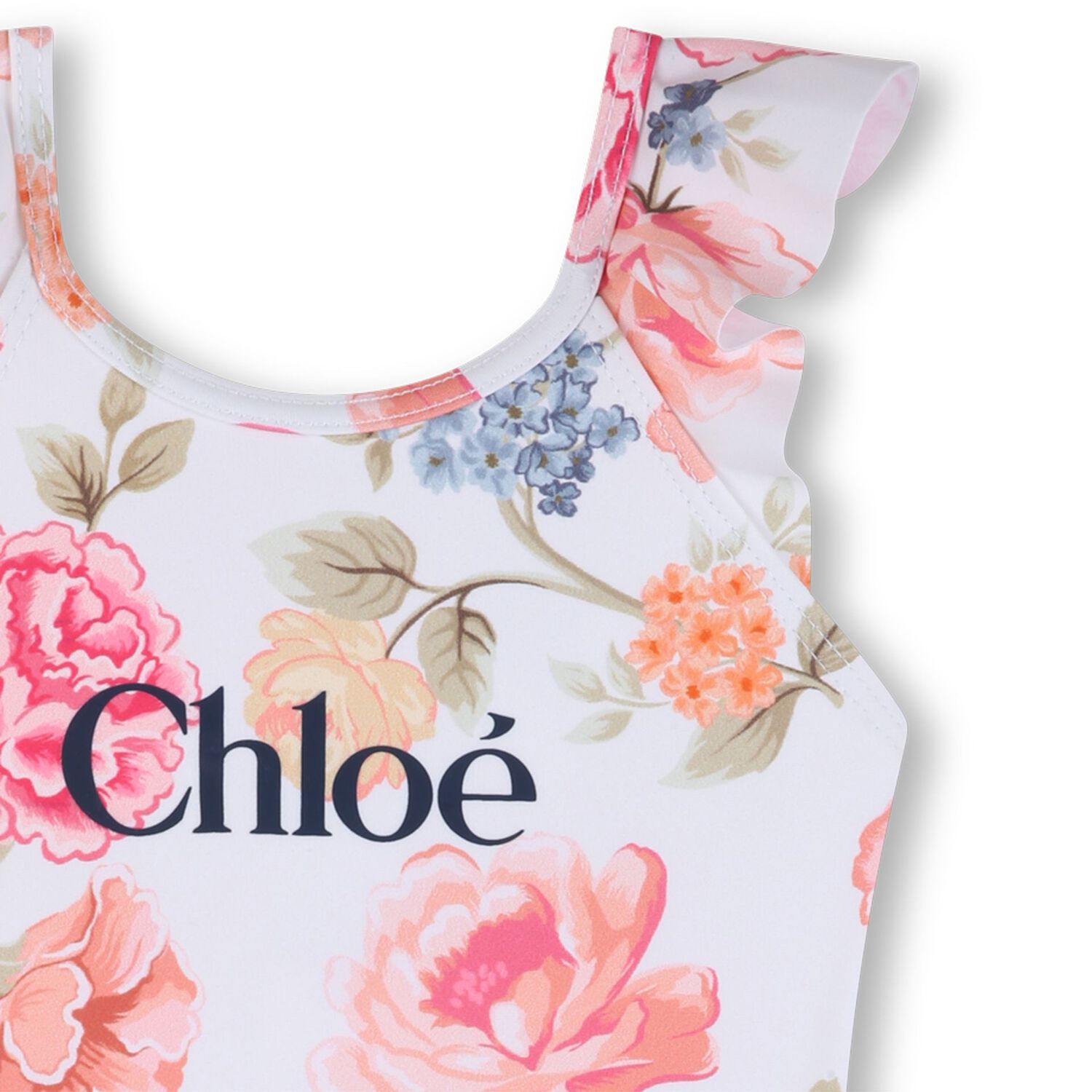 Girls White Floral Logo Swimsuit, 1, hi-res