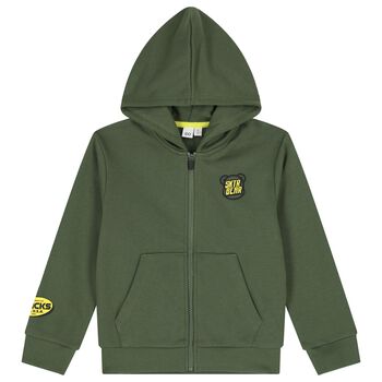 Boys Green Teddy Bear Hooded Zip Up Top