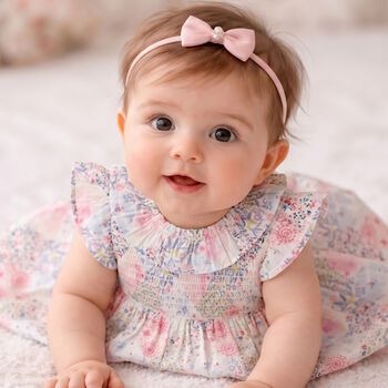 Baby Girls Pink Floral Shirred Dress Set