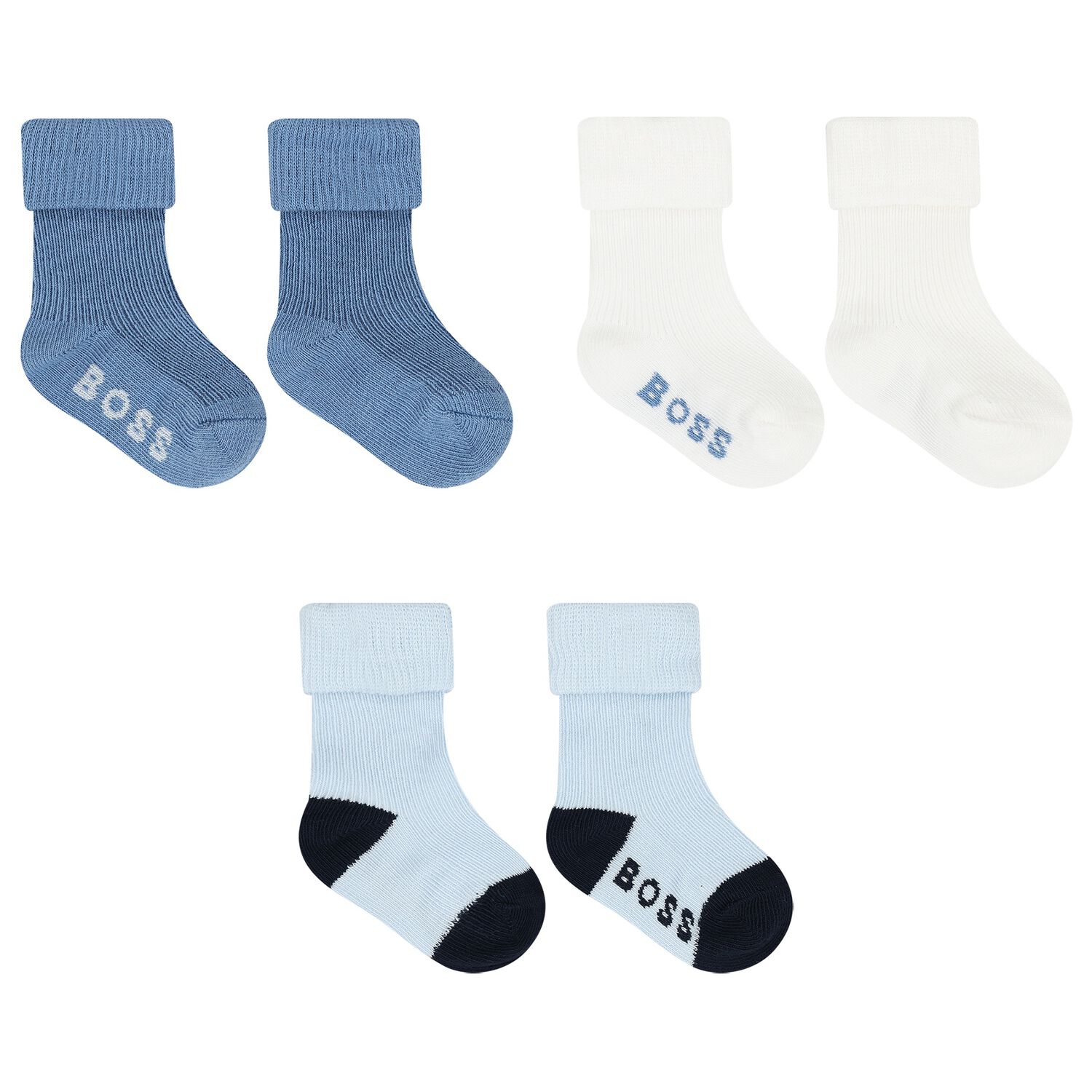 Baby Boys Blue & White Logo Socks ( 3-Pack ) , 2, hi-res