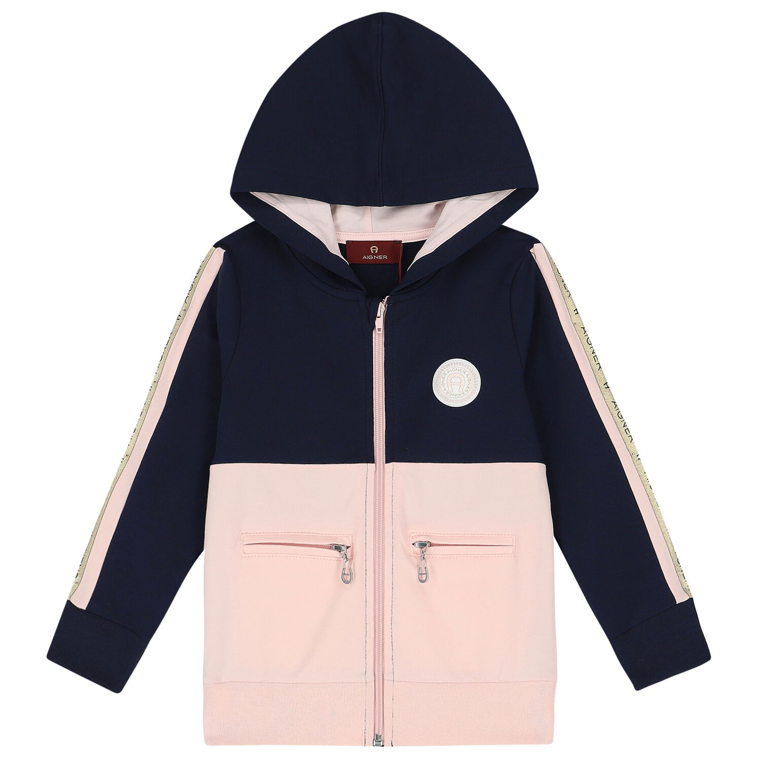 Girls Pink & Navy Logo Tracksuit, 1, hi-res