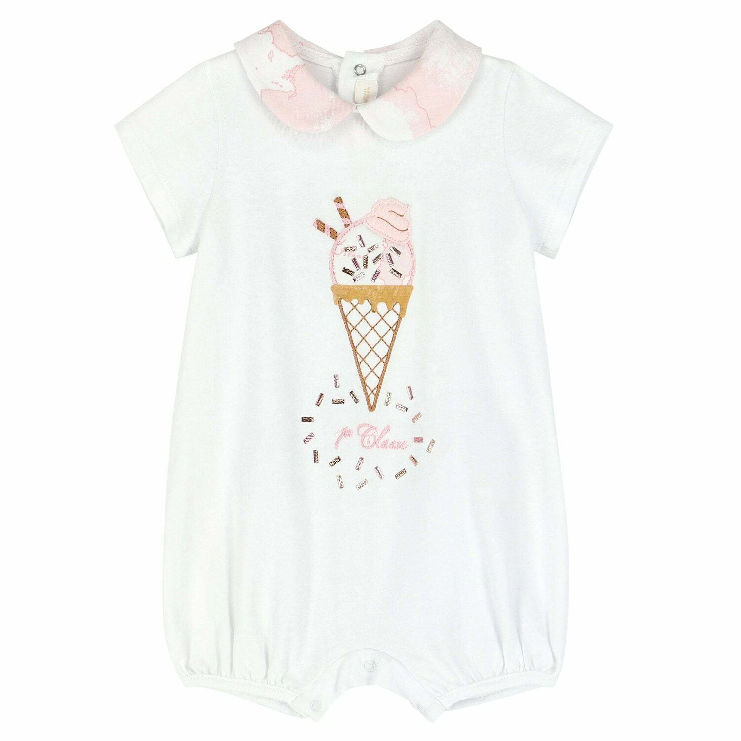 Baby Girls White & Pink Geo Map Romper, 1, hi-res image number null