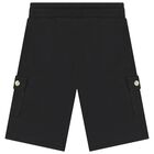 Boys Black Logo Shorts, 1, hi-res