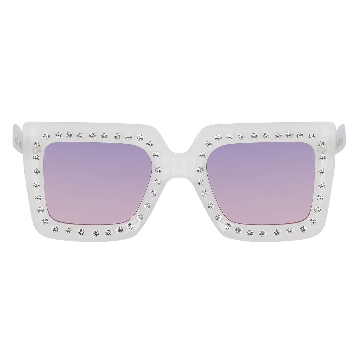 Girls White Diamante Sunglasses, 1, hi-res