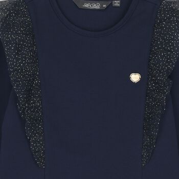 Girls Navy Blue Glittery Tulle Long Sleeve Top