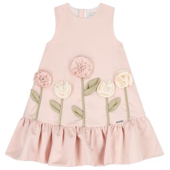 Girls Pink Flower Satin Dress