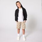 Boys Beige & White Check Logo Shorts, 1, hi-res