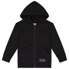 Black Logo Hooded Zip Up Top, 1, hi-res