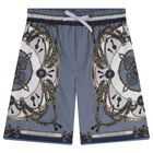 Boys Blue & Grey Logo Shorts, 1, hi-res