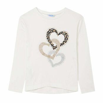 Girls Ivory Hearts Long Sleeve Top