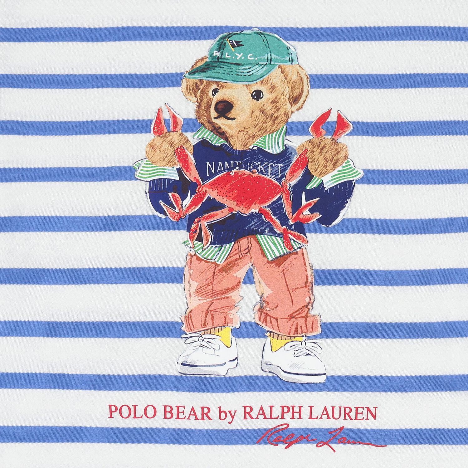 Boys Blue Striped Cotton Polo Bear T-Shirt, 1, hi-res
