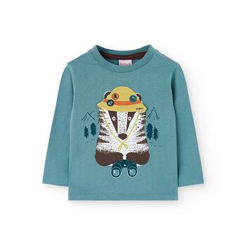 Boys Green Raccoon Long Sleeve Top