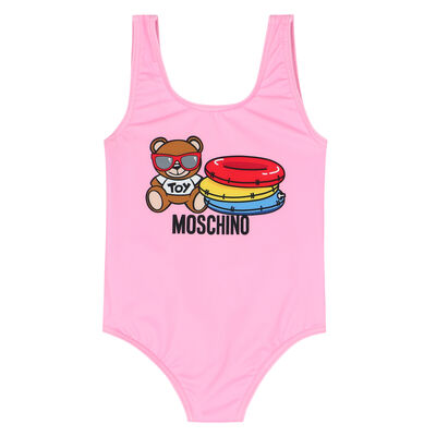 Younger Girls Pink Teddy Logo Swimsuit