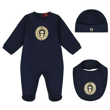 Navy Blue & Gold Logo Babygrow Gift Set