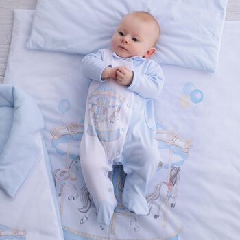 Baby Boys White & Blue Carousel Babygrow