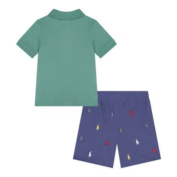 Baby Boys Green & Blue Logo Shorts Set