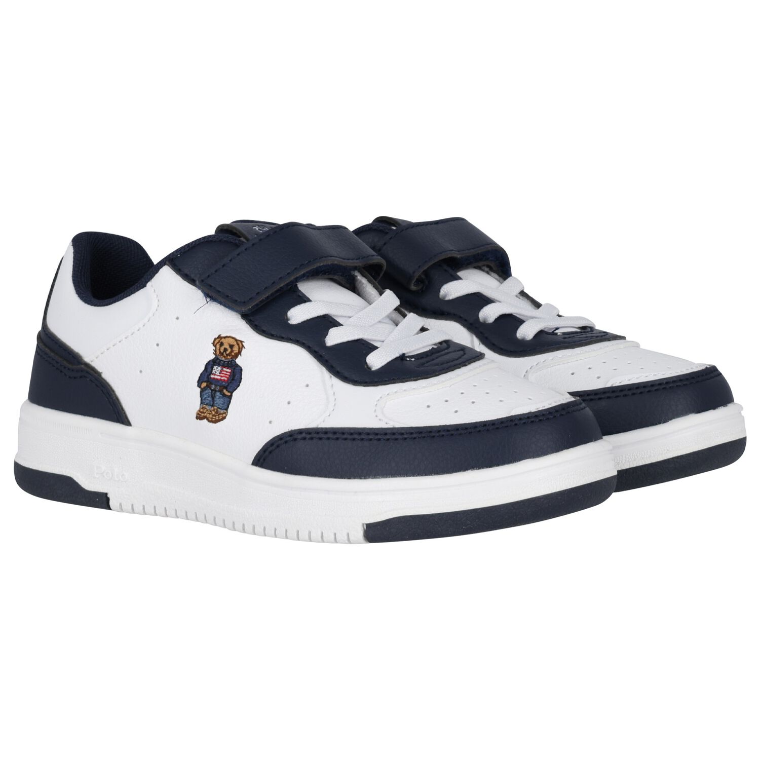 Boys White & Navy Blue Logo Trainers, 1, hi-res image number null