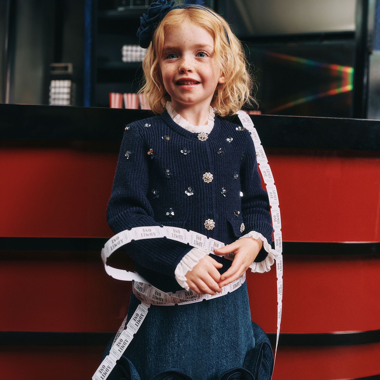 Girls Navy Blue Knitted Sequin Cardigan, 1, hi-res