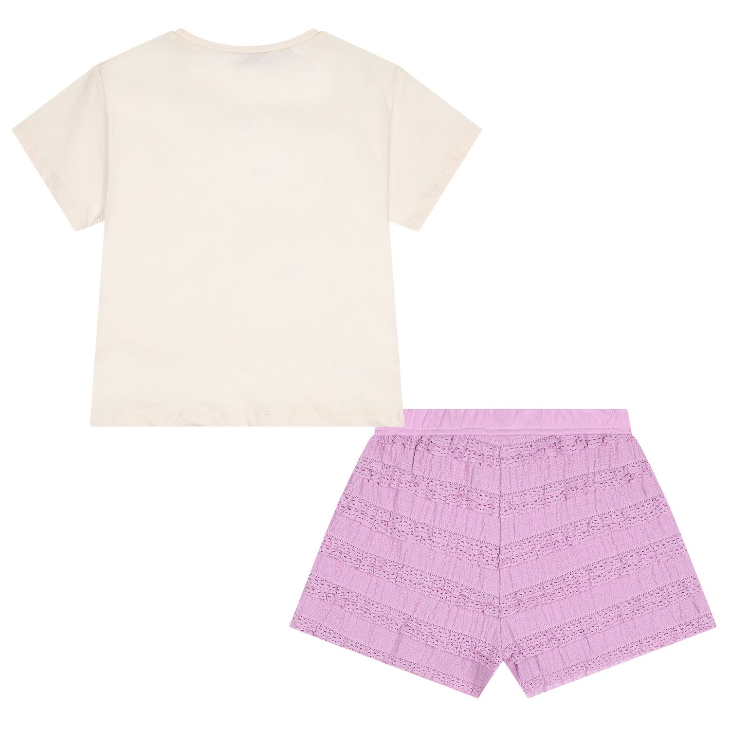 Girls Ivory & Lilac Shorts Set, 3, hi-res
