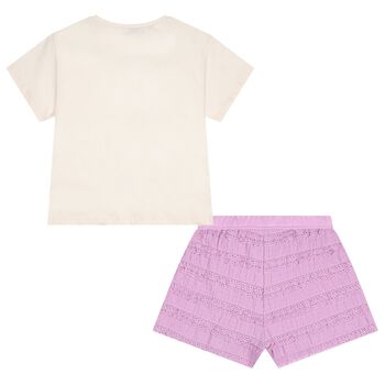 Girls Ivory & Lilac Shorts Set
