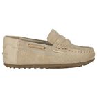 Younger Boys Beige Suede Leather Moccasins, 1, hi-res
