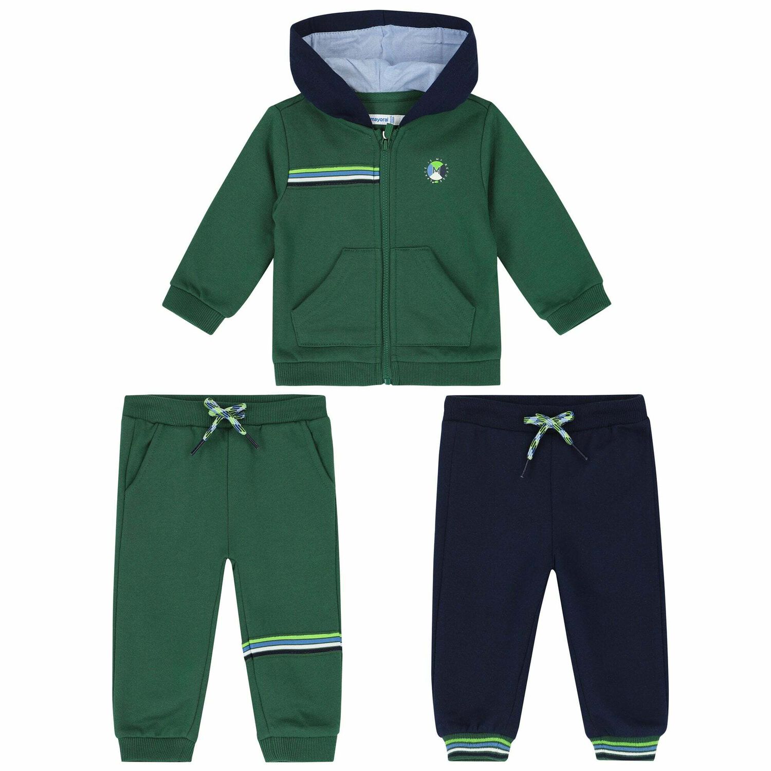 Younger Boys Navy & Green 3 Piece Tracksuit, 1, hi-res image number null