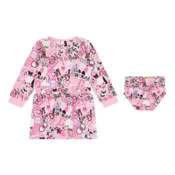 طقم فستان وردي بشعار للبنات الصغار