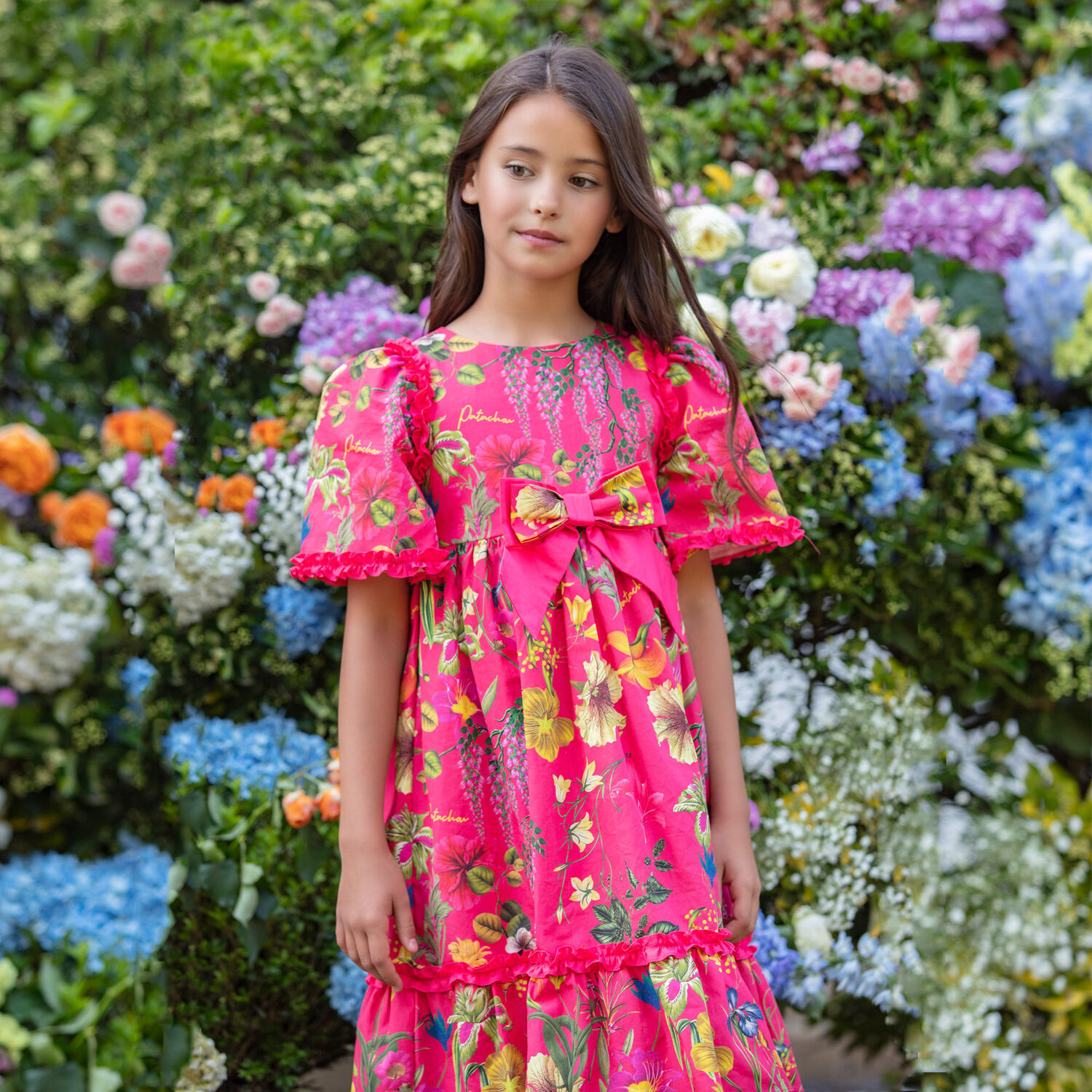 فستان بنات بالزهور باللون الوردي , 1, hi-res