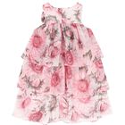 Girls Pink Floral Chiffon Dress, 1, hi-res